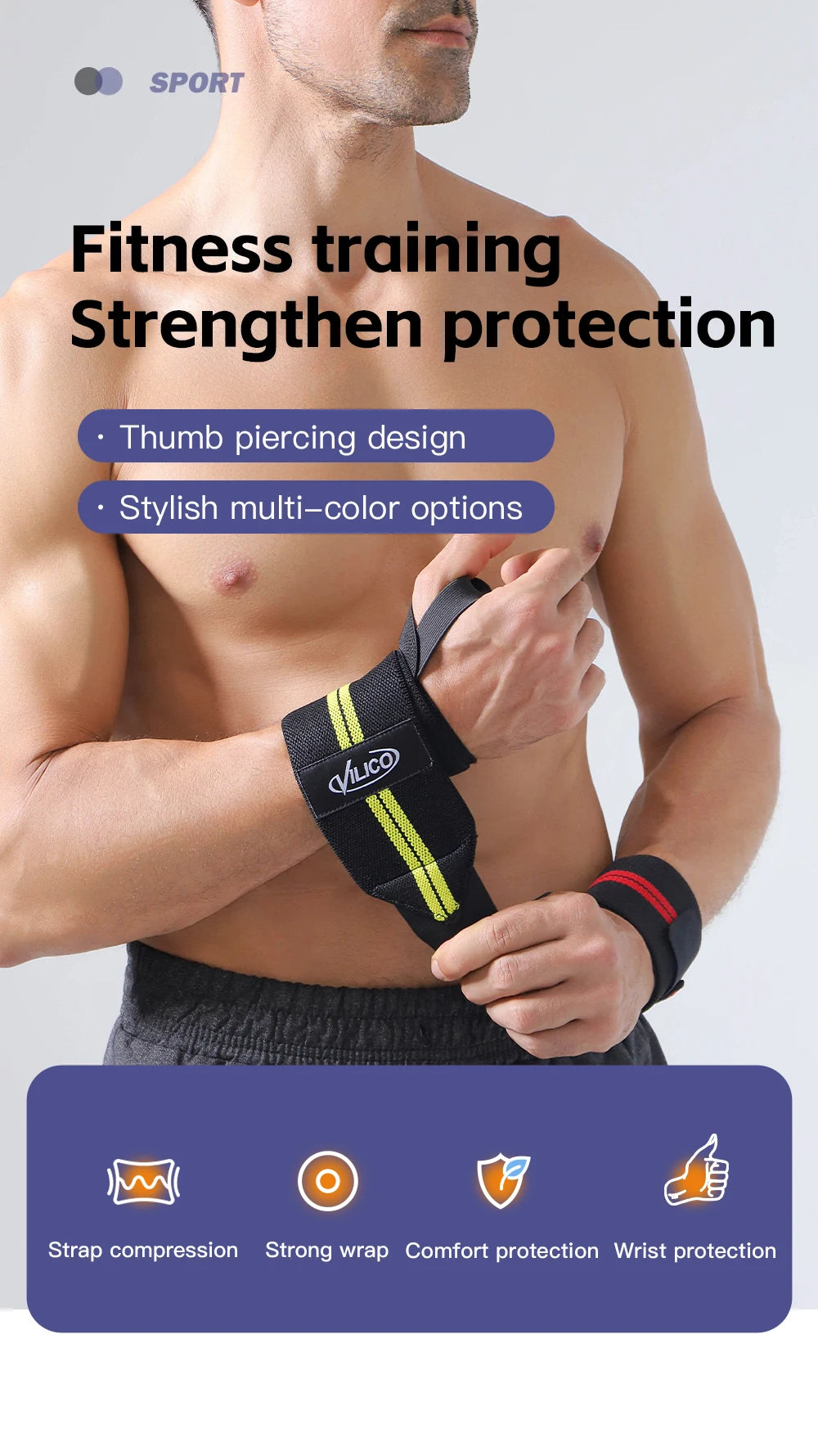 Fitness Wristband Wrapped Design With Adjustable Elasticity to Support and Stabilize The Wrist, Avoiding Wrist Injuries