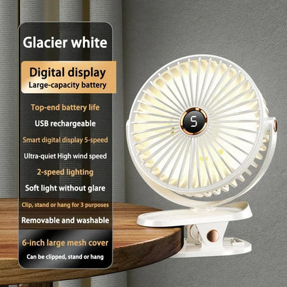 Xiaomi 2025 Clip-on Fan 8000mah  5 Speed Quiet Rechargeable Desktop Air Circulator Wireless Fan With LED Light For Office