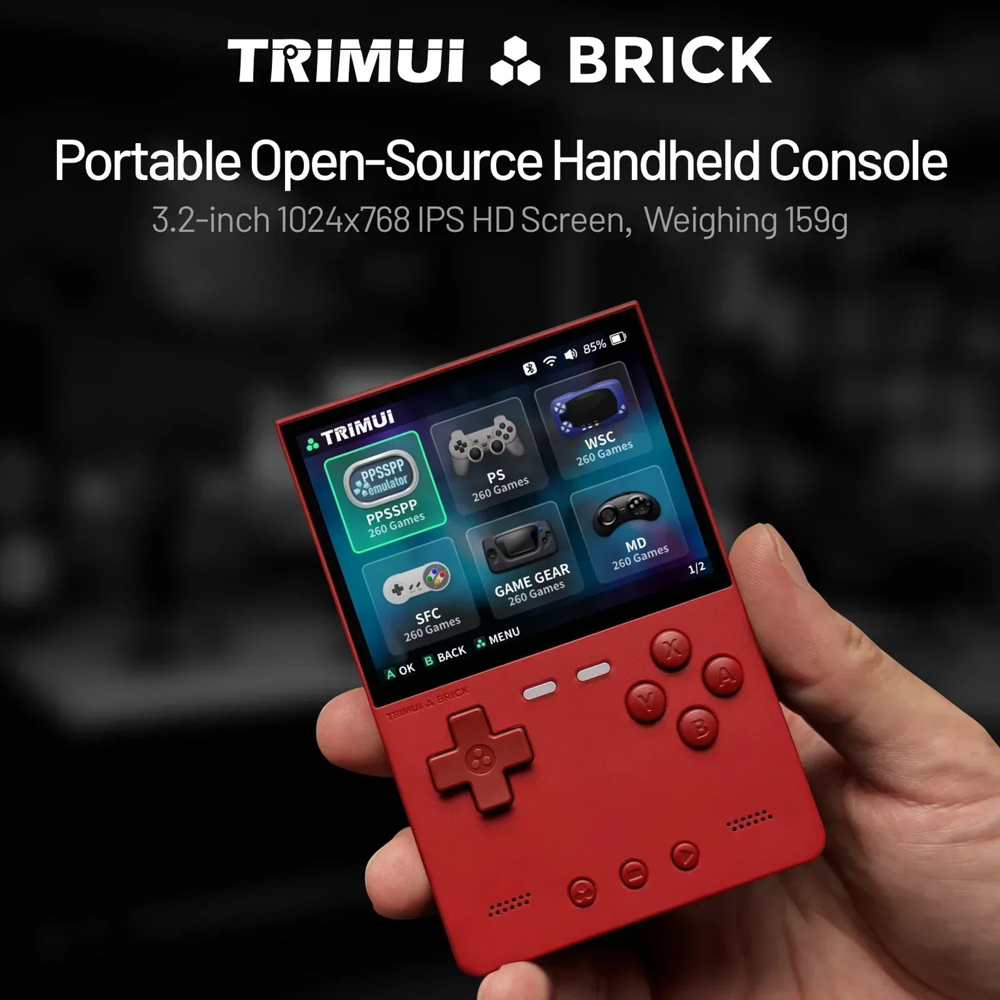 TRIMUI BRICK Handheld Game Console 3.2'' IPS Screen Linux System Trimui UI Metal Back Panel LED Lighting Retro Video Console