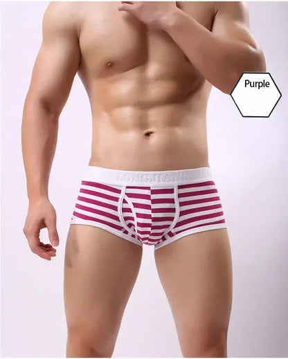Cotton Men Boxers Men Soft Penis U-Pouch Underwear Underpants Shorts Breathable Striped Hot Male Underwear