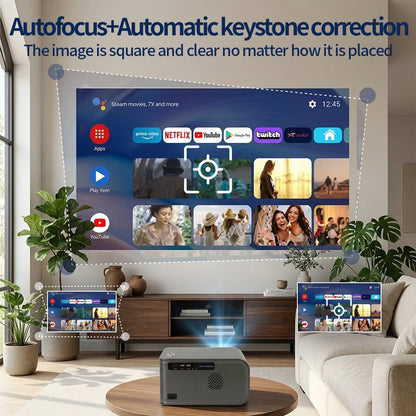 2026 New Smart Projector 2500 ANSI LM Google Play HDR10+ 1920*1080P Full HD Support 8K Video For Home Movie Theater TV Gaming