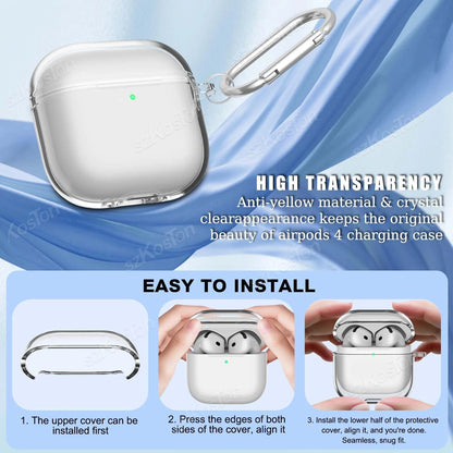 Transparent Case for AirPods 4 Earphone Soft TPU Clear Protective Cover with Cleaner Kit Keychain for AirPods4 Accessories