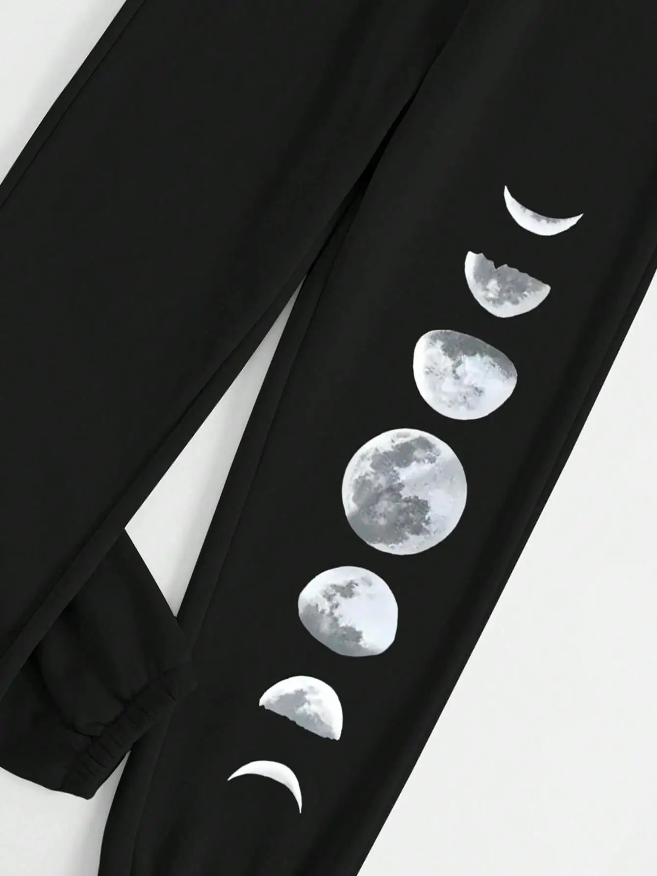 Different Forms Of The Moon Print Casual Versatile Women Pants Fashion Trendy Trousers With Drawstring Pockets Sweatpants Female