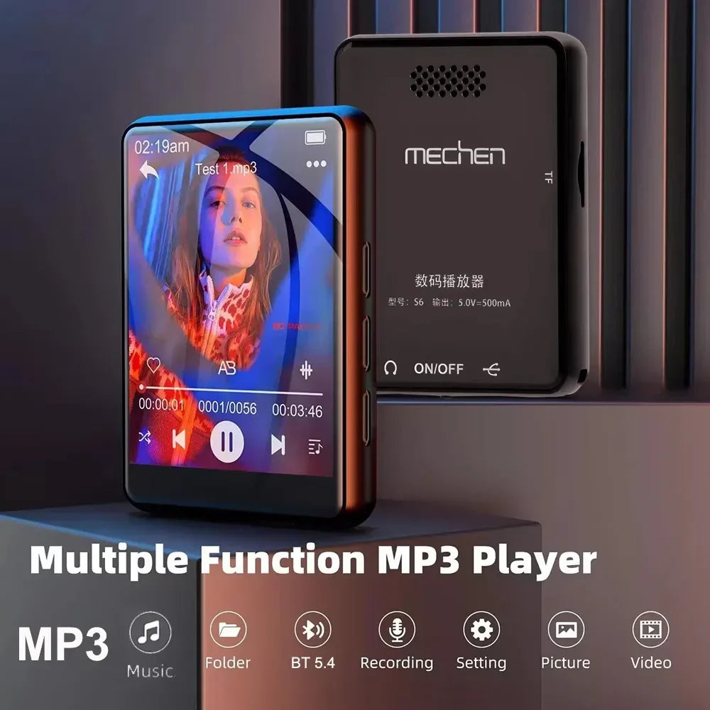 8-128GB MP3 Music Player Full Screen Touch MP4 Bluetooth Built-in Speaker Portable HiFi Music Player Video Playback recording