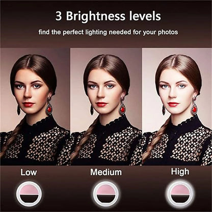 Universal Clip-On LED Selfie Ring Light, Rechargeable and Portable with 3 Adjustable Brightness Levels for All Phones