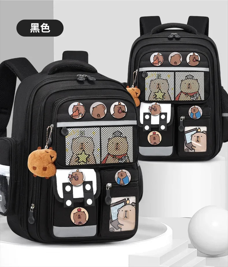 Capybara Children Backpack Waterproof Student Schoolbag Large Capacity Alleviate Burden School Bag Orthopedic Backpack Book Bag