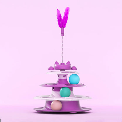 Cat Toys for Self-Entertainment: Interactive Turntable, Teaser Wand, Balls - Anti-Boredom for Kittens & Adult Cats,