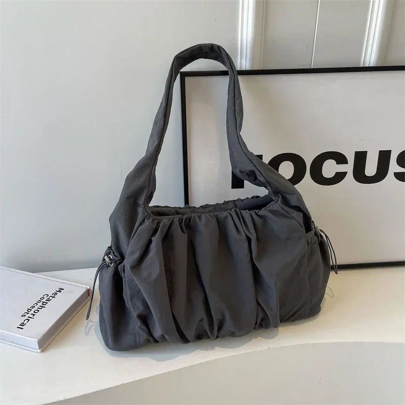 Nylon Cloth Bag Women Tote Bag Large Capacity Summer 2025 New Fashionable women's pleated Outdoor Travel bag Shoulder Bag