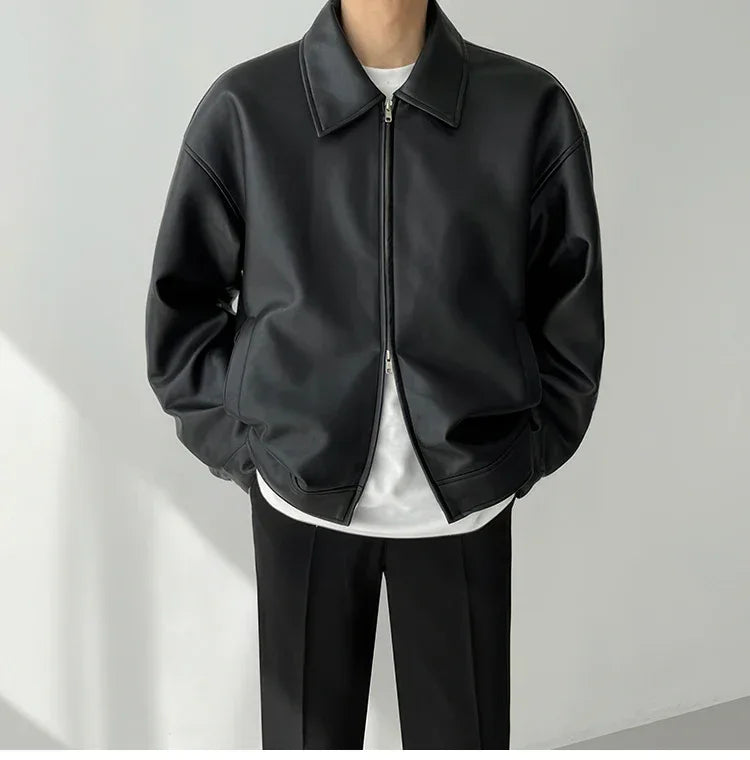 Autumn Black Leather Jacket Men Fashion Oversized Leather Jackets Mens Streetwear Korean Loose Hip-hop Bomber Jacket Men Coat
