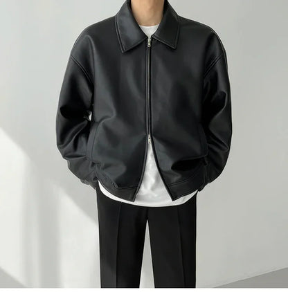 Autumn Black Leather Jacket Men Fashion Oversized Leather Jackets Mens Streetwear Korean Loose Hip-hop Bomber Jacket Men Coat