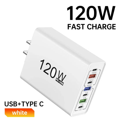 PD 120W USB Type C Fast Charging Mobile Phone Charger 7 Ports EU/US Plug Charger For iPhone Huawei Xiaomi Samsung Wall Charger