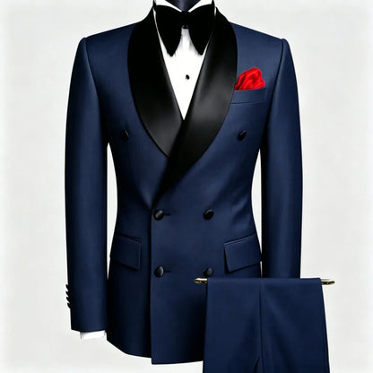 Men Suit Black 2 Pieces Double Button With Black Lapel For Wedding Groom Business Birthday Banquet Work Suit Jacket And Pants