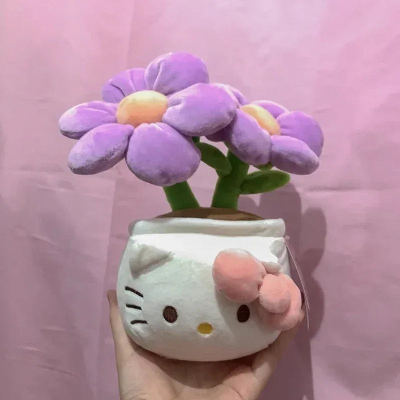 New Sanrio Kawaii HelloKitty Plushie Stuffed Potted Plant Orange Plush Doll KT Purple Flower Room Peluche Kid Christmas Gift