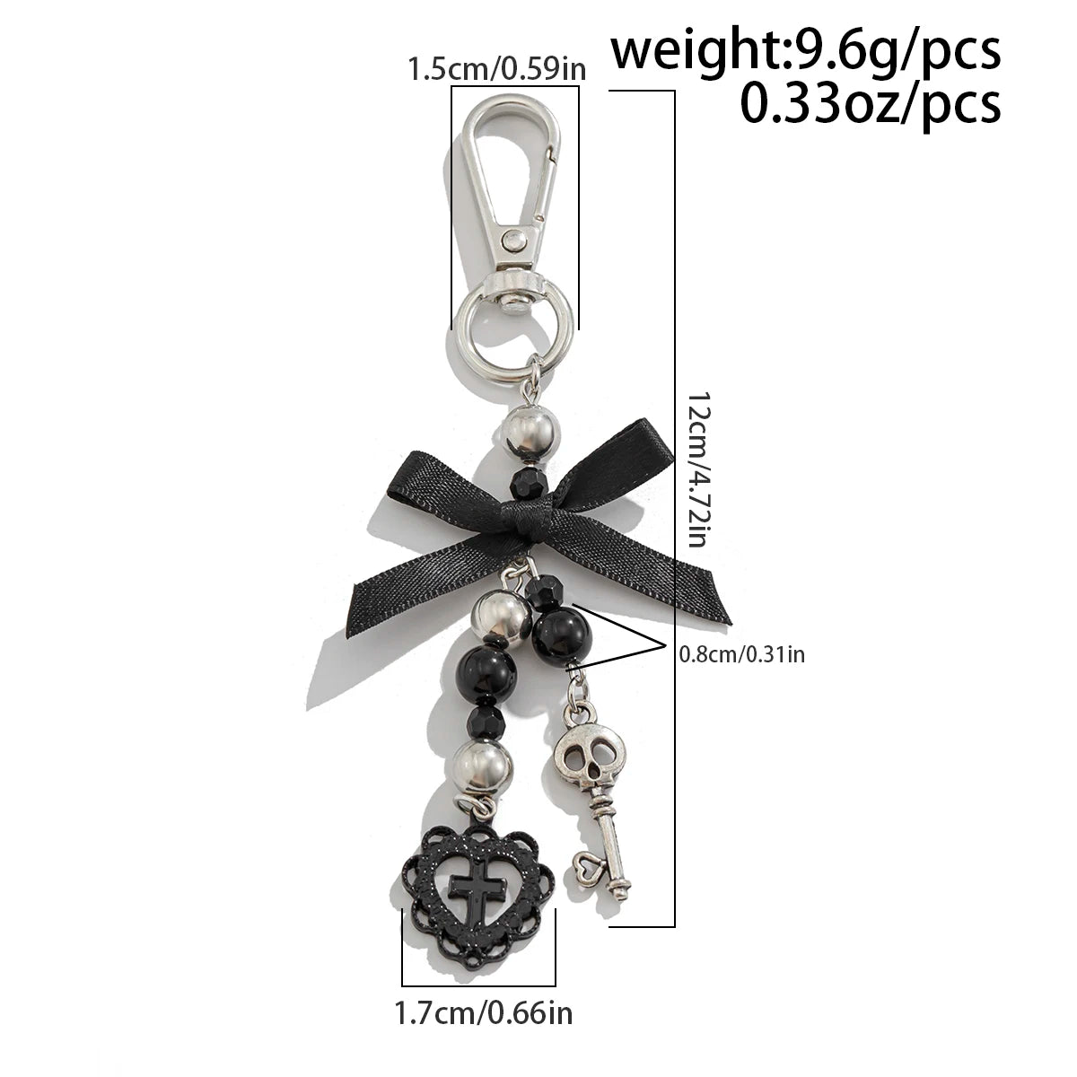 Porte-clés pendentif croix gothique Salircon, cœur et crâne, style tendance, avec nœud papillon noir, bijou Halloween Y2K