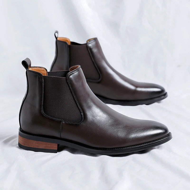 Genuine Leather Classic Men High Top Chelsea Ankle Boots High Quality Mens Casual Dress Business Shoes Comfy OutdoorBasic Boots