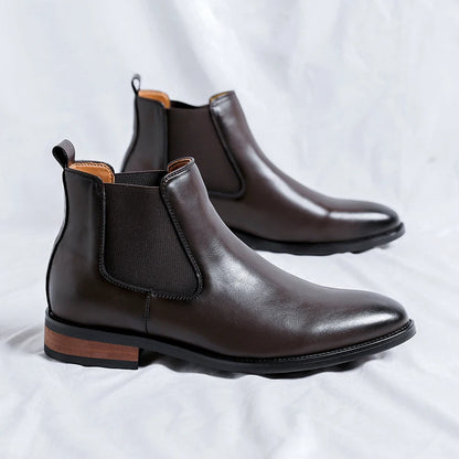 Genuine Leather Classic Men High Top Chelsea Ankle Boots High Quality Mens Casual Dress Business Shoes Comfy OutdoorBasic Boots