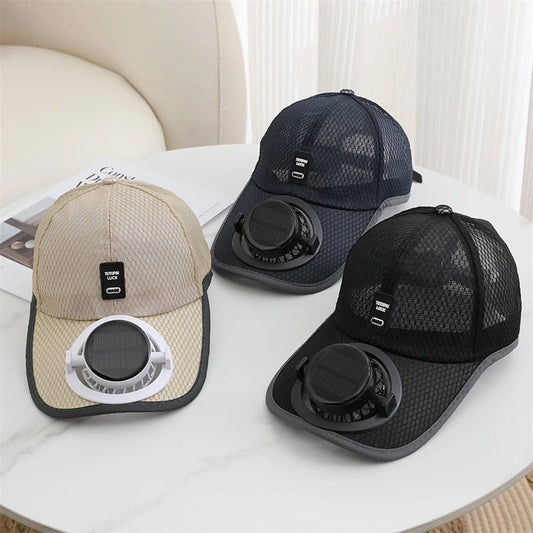 Summer Usb Solar Fan Baseball Cap for Men Women Mesh Adjustable Breathable Unisex Caps Quick Dry Running Hat Cap Outdoor Sports