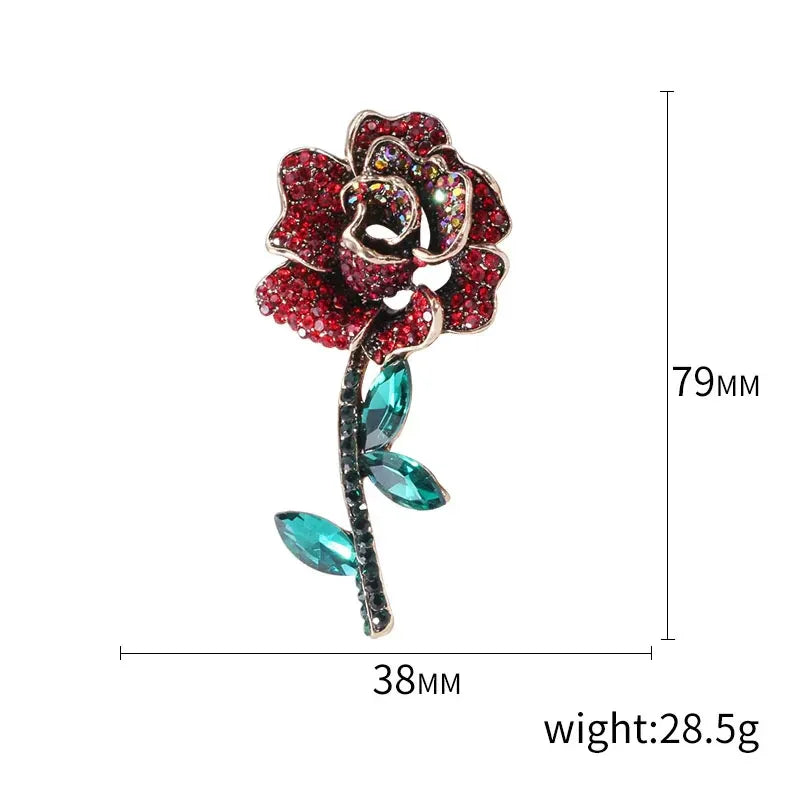 Valentine's Day Enamel Rose Brooches for Women Rhinestone Plant Flower Pins Banquet Party Backpack Gifts Jewelry Accessories