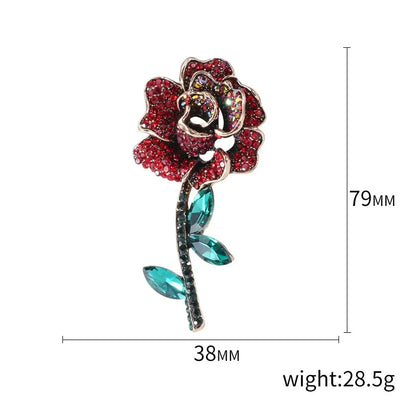 Valentine's Day Enamel Rose Brooches for Women Rhinestone Plant Flower Pins Banquet Party Backpack Gifts Jewelry Accessories