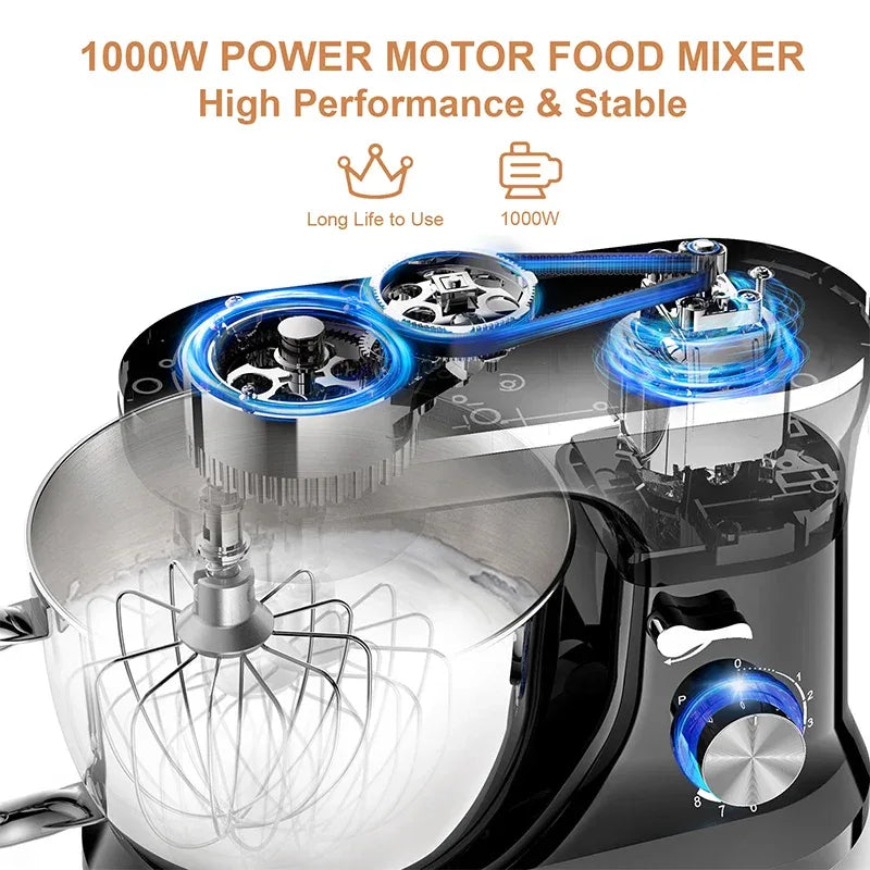Powerful Stand Mixer Electric Blender Desktop Egg Whisk 1000w 8+P Speed Food Processor Multifunctional Kitchen Mixer with Bowl