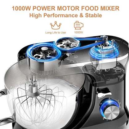 Powerful Stand Mixer Electric Blender Desktop Egg Whisk 1000w 8+P Speed Food Processor Multifunctional Kitchen Mixer with Bowl