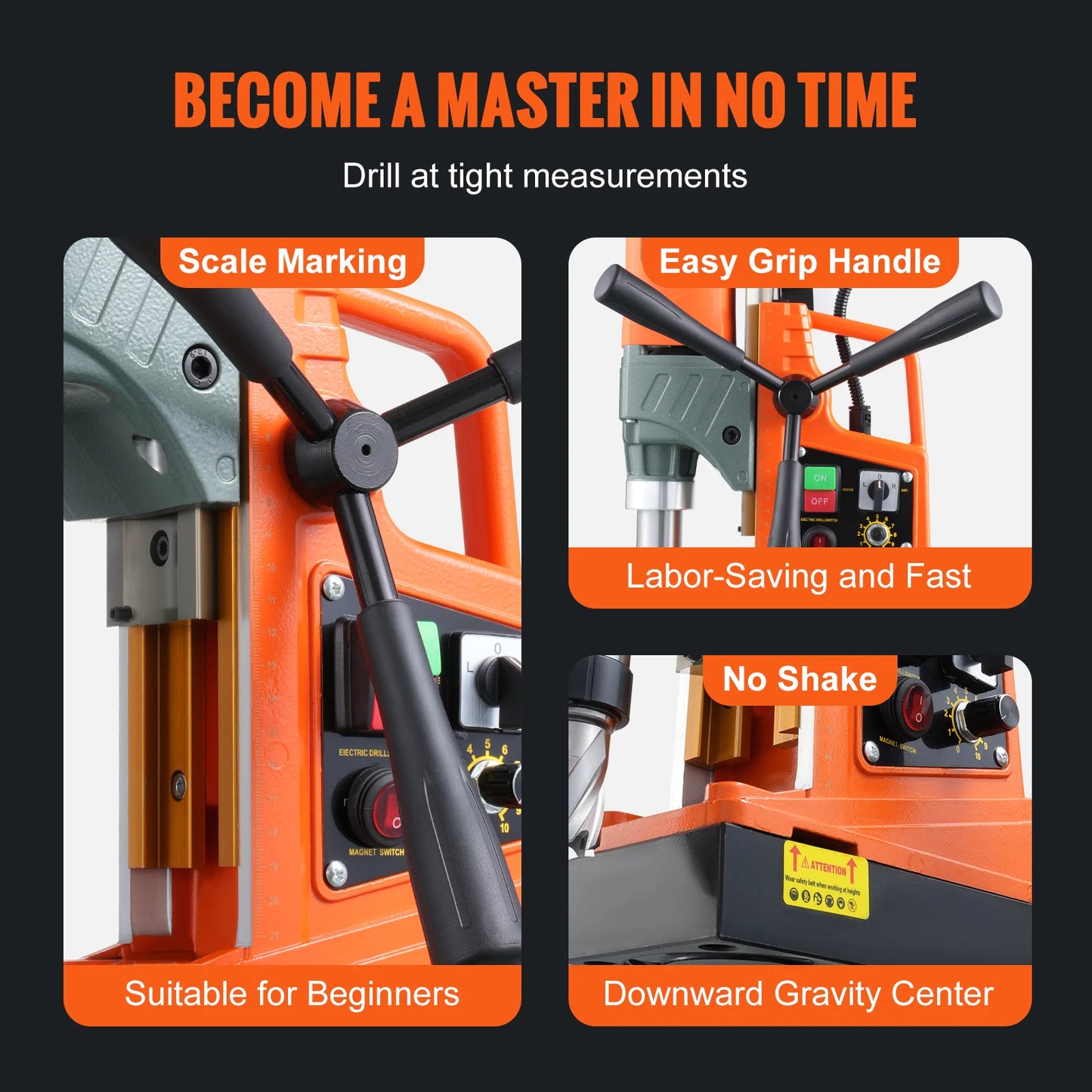 SucceBuy 1450W Magnetic Drill 2"Boring Diameter 12500/12800N Portable Electric Mag Drill Press 800 RPM Magnetic Drilling Machine