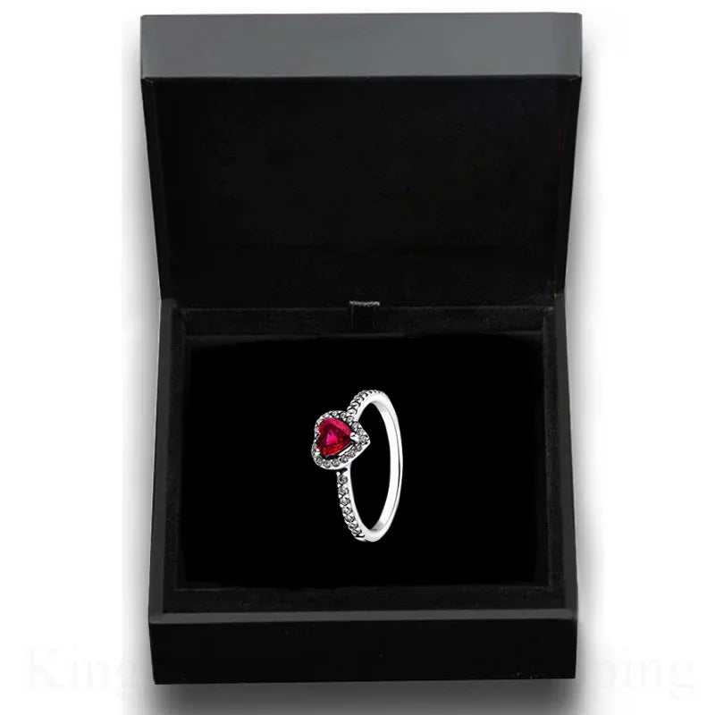 New Colored Crystal 925 Sterling Silver Ring Exquisite Women Shiny Heart Series Simple Ring Valentine's Day Gift for Lovers