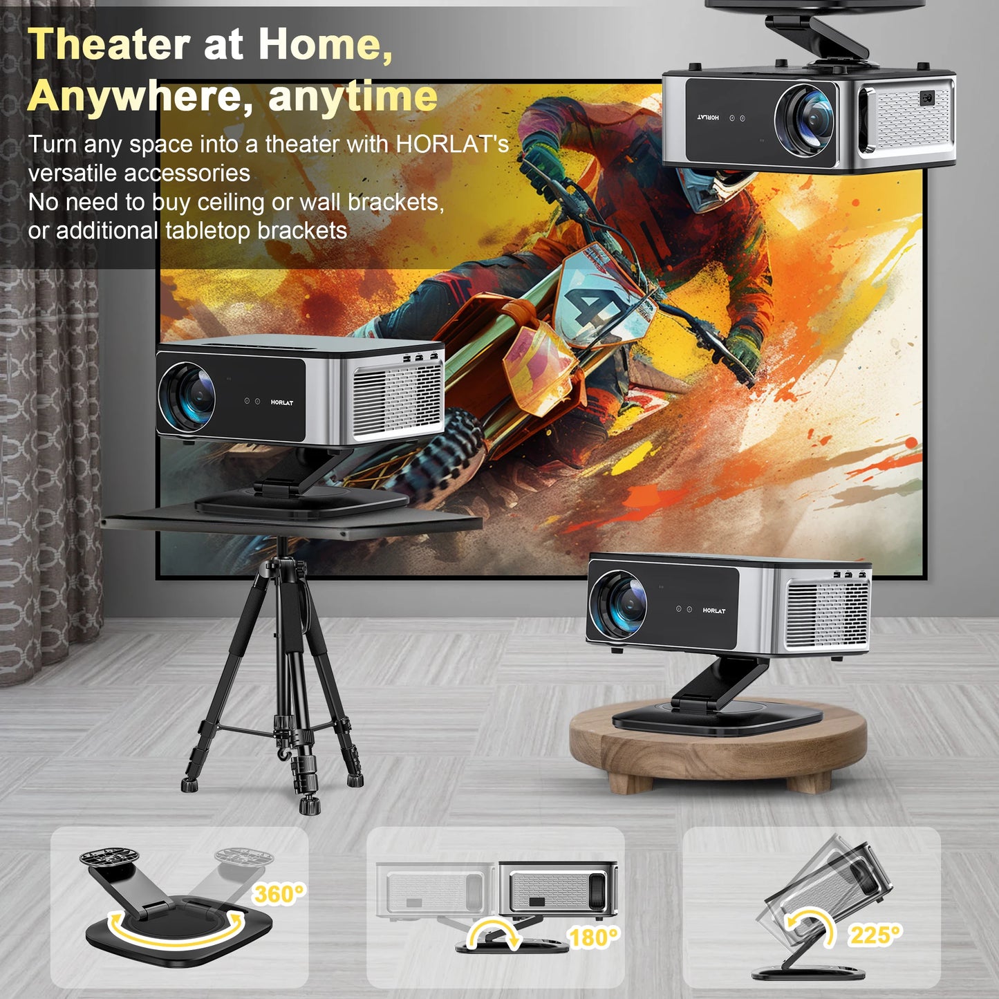 HORLAT Google TV Android 14 Projector 3000ANSI Lumens Auto Focus WiFi 6 3D Full HD 1080P 4K Support Smart Home Theater Projector