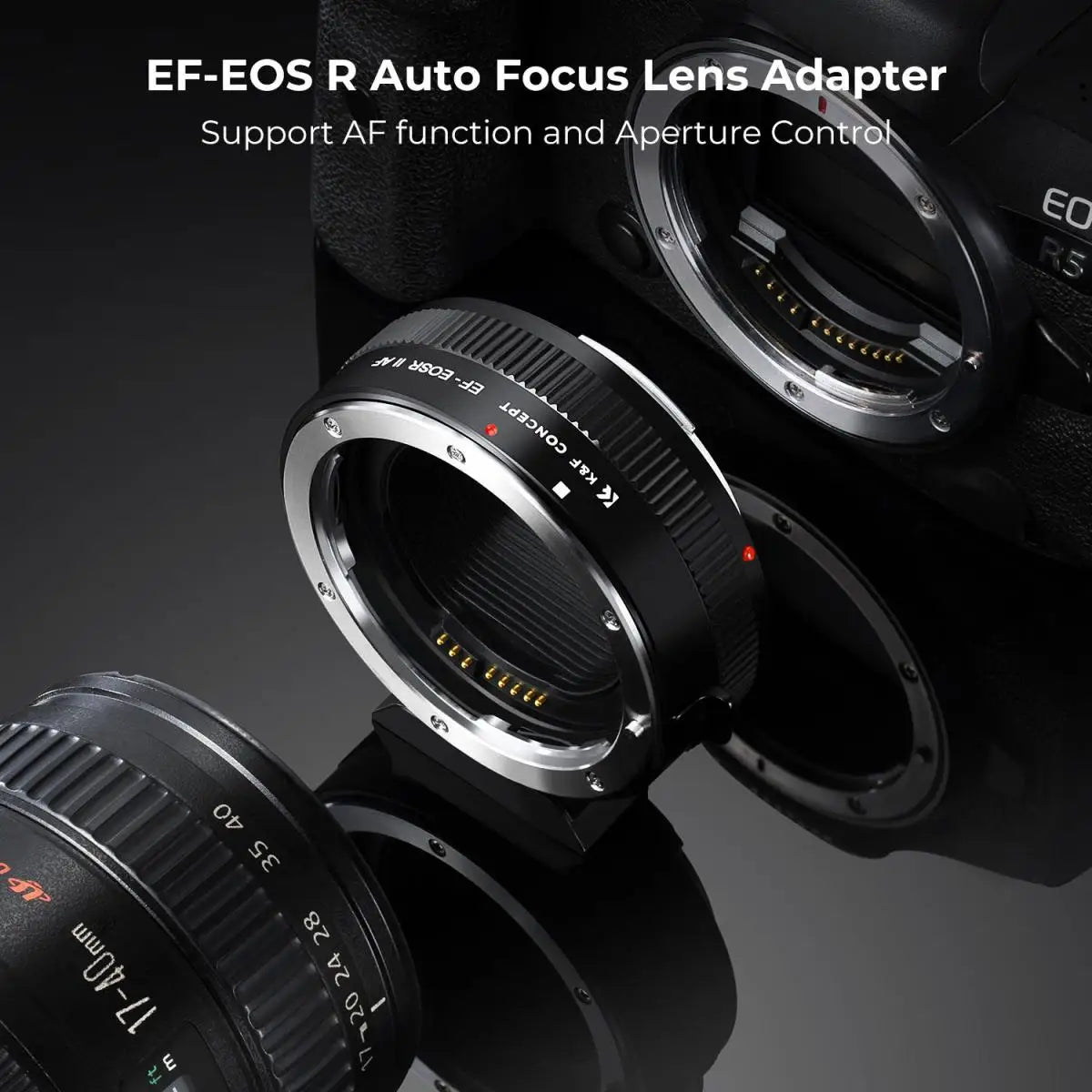 K&F CONCEPT EF to EOS R Adapter Auto Focus Lens Mount Adapter for Canon EF EF-S Lens to Canon EOS R/RF R3 R6 R50 Mount Cameras