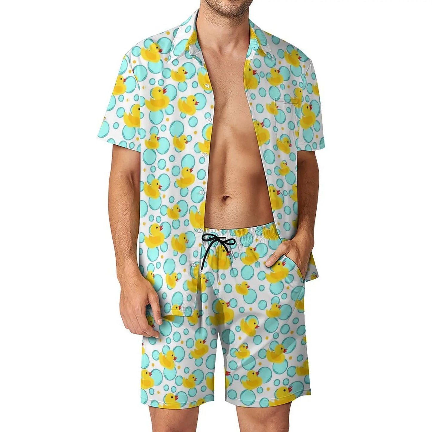 Summer Yellow Rubber Duck 3D Print Men Shirt Sets Short Sleeve Shirt Oversized Beach Shorts Streetwear Hawaiian Suits Clothes