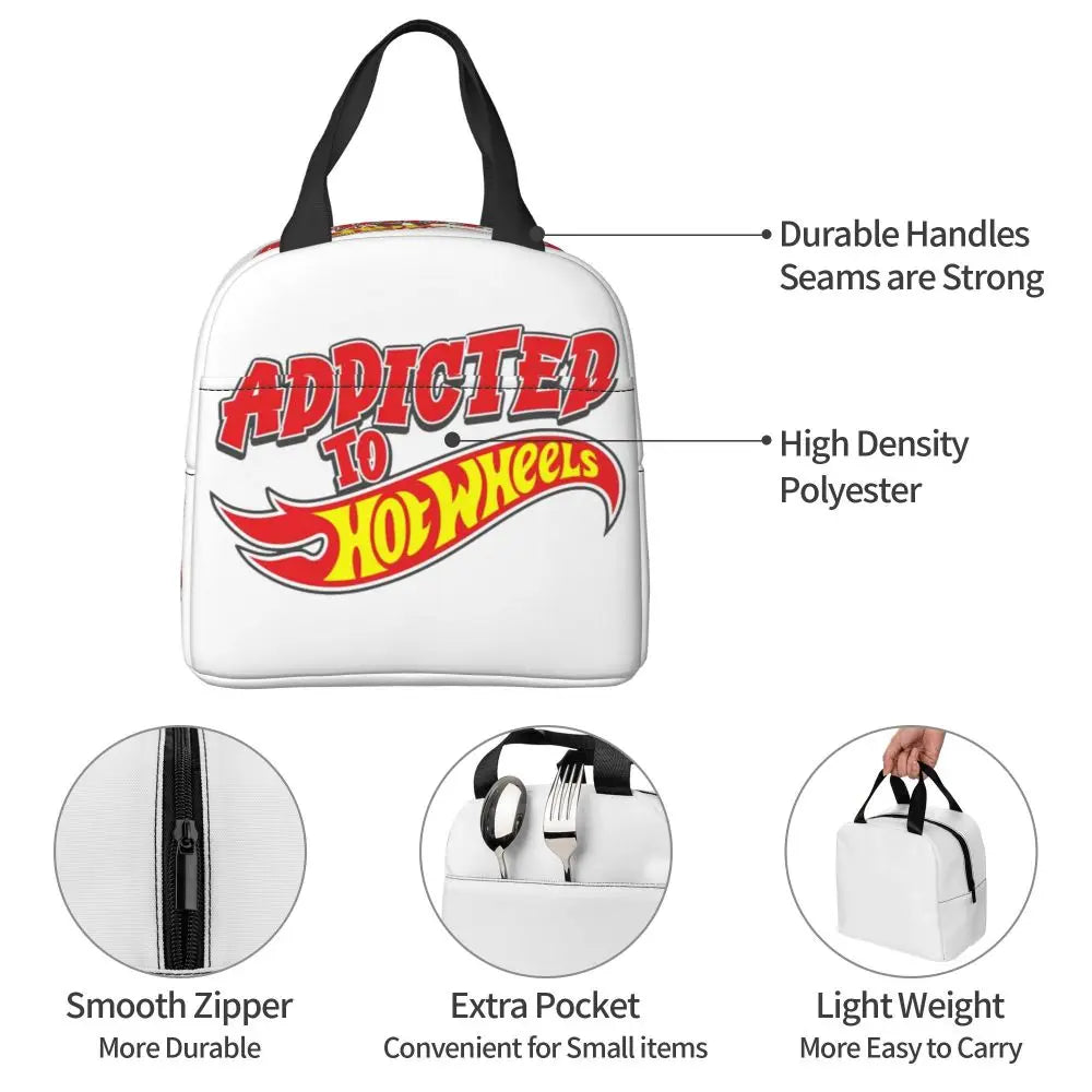 Custom Hot Wheels For Fans Thermal Insulated Lunch Bag Cartoon Sport Car Portable Lunch Container Travel Multifunction Food Box