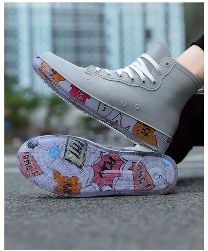 Men Rain Boots Fashion Trendy Nude Boots Anti-skid Work Chef Shoes Durable Waterproof Rubber Fishing Shoes Male Sneakers 2023New