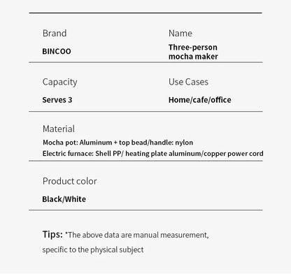 Bincoo Moka Pot and Electric Stove Combo Espresso Maker Compact Design for Small Spaces for Rich Italian Style Coffee Brewing