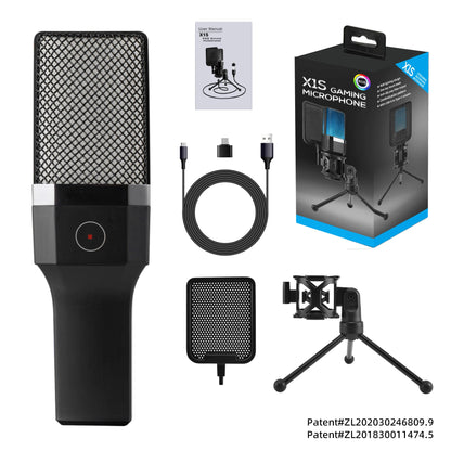 Professional Microphone Condenser Gaming Mic PC Laptop Computer USB Wired Streaming Studio Podcast Mike Kit Gamer RGB PC Karaoke