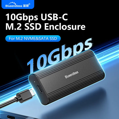 Blueendless M.2 NVME SATA Casing Dual Protocol NVME/NGFF SATA SSD Case 10Gbps Type C SATA NVME M.2 2230 2242 2260 2280 SSD Enclo