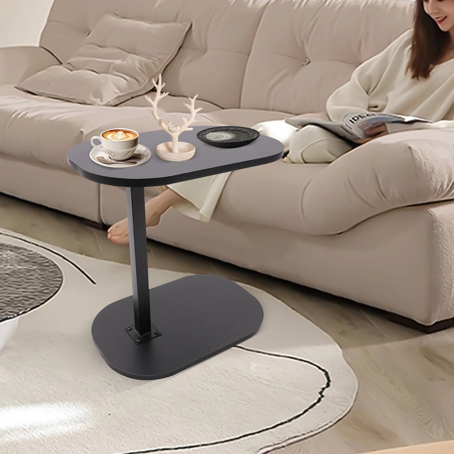 Table d'appoint moderne autoportante en forme de C, petite table basse, table d'appoint réglable en hauteur