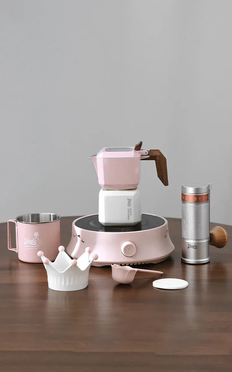 BINCOO Double Valve Moka Pot Square Coffee Pot Espresso Pot Coffee Extraction Maker Set for Home and Outdoor Electric Stove 220v