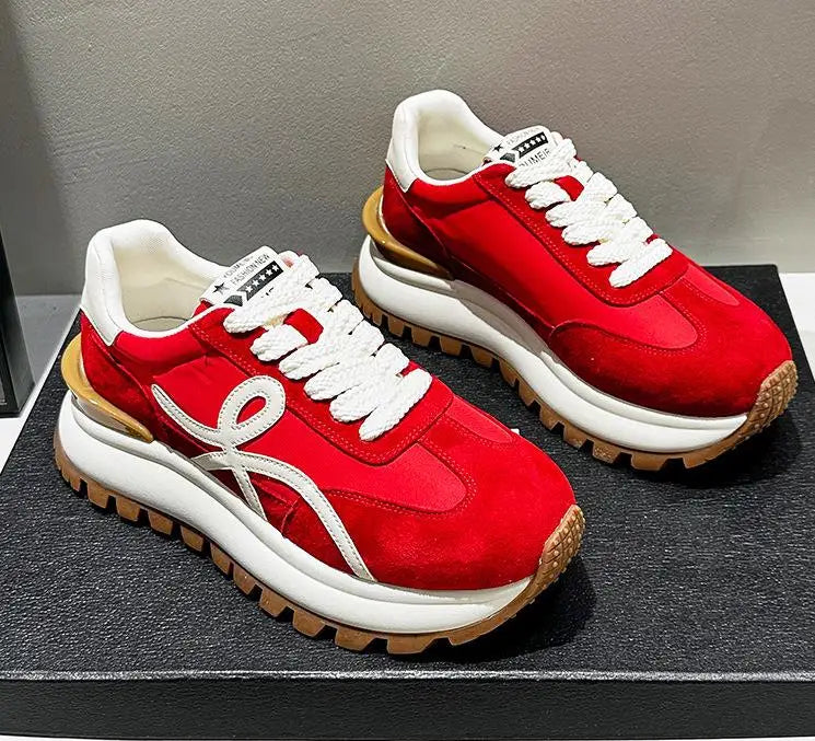 Women Sneakers Genuine Leather Platforms Ladies Casual Sports Shoes Comfy Students Sneakers Summer Popular Size 34-40