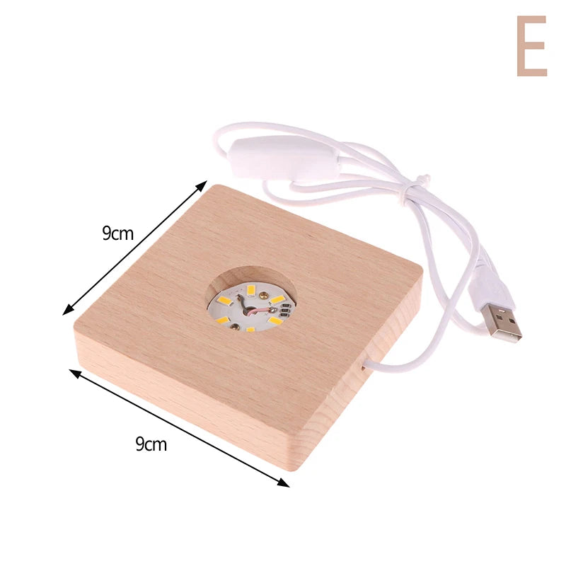 1PC Battery Operated 8/10cm Round Wooden LED Light Dispaly Base Stand Holder Table Night Lamp Base Crystal Glass Art Ornaments