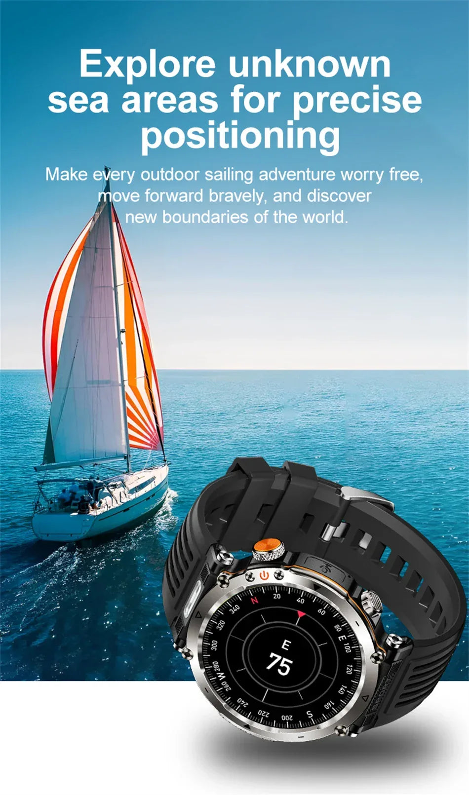 2026 New Outdoor Sports Smartwatch Men Compass 600mAh LED Flashlight Bluetooth Call 3ATM Waterproof Smartwatch For Android iOS