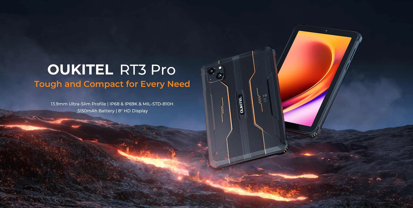 Oukitel RT3 PRO 5150mAh Battery 8"HD Display 13.9mm Ultra-Slim Profile IP68 &IP69K & MIL-STD-810H