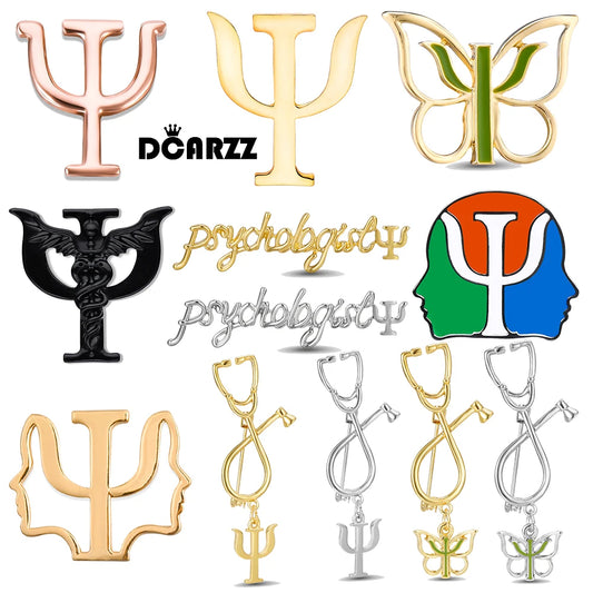 DCARZZ Psychology Psi Brooches Medical Charm Backpack Lapel Pins Badge Medicine Jewelry for Psychologist Doctor Nurse