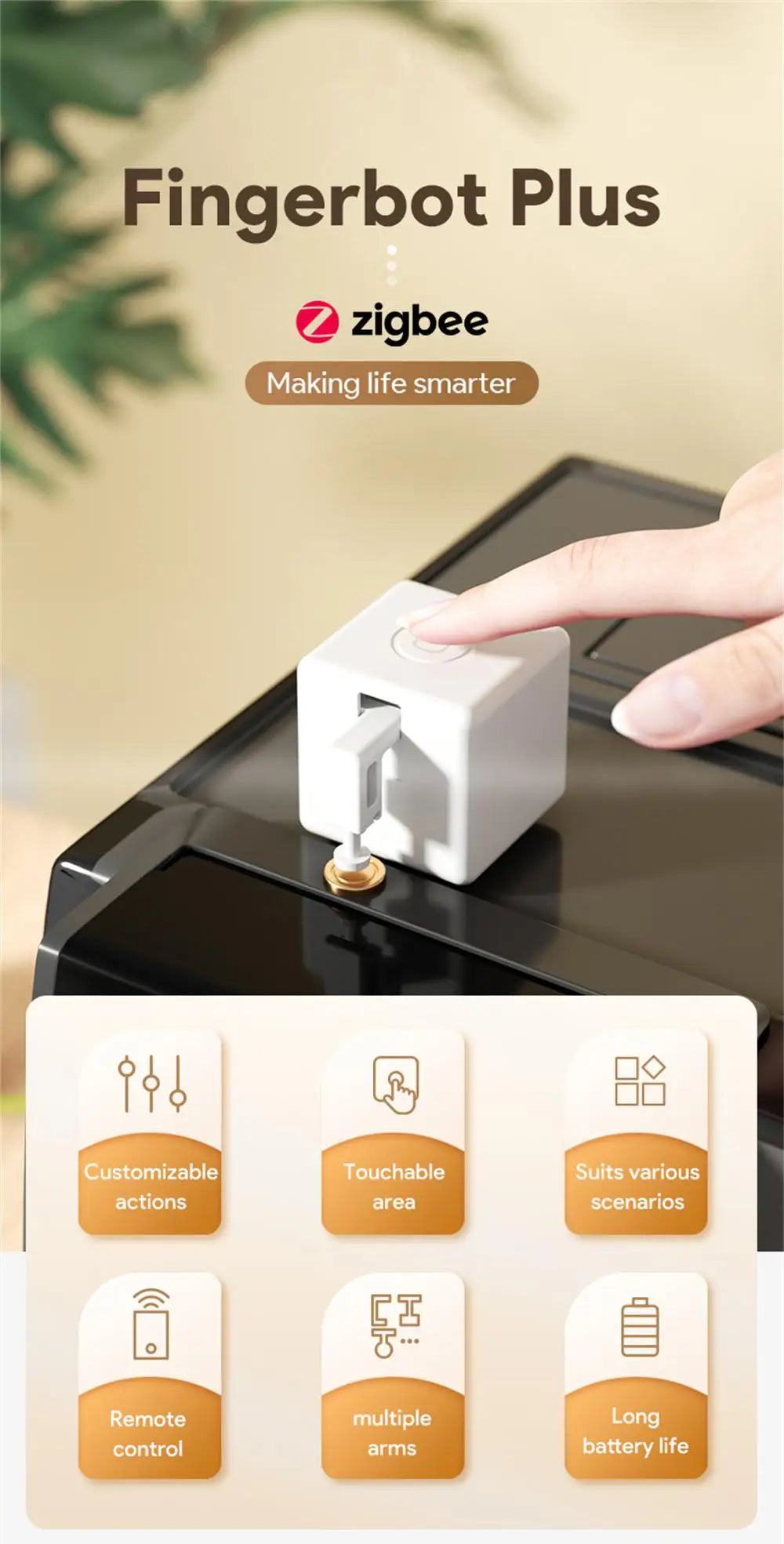 Tuya Zigbee Fingerbot Plus Smart Fingerbot Switch Button Pusher Smart Life Timer Voice Control Support Bluetooth Alexa Google