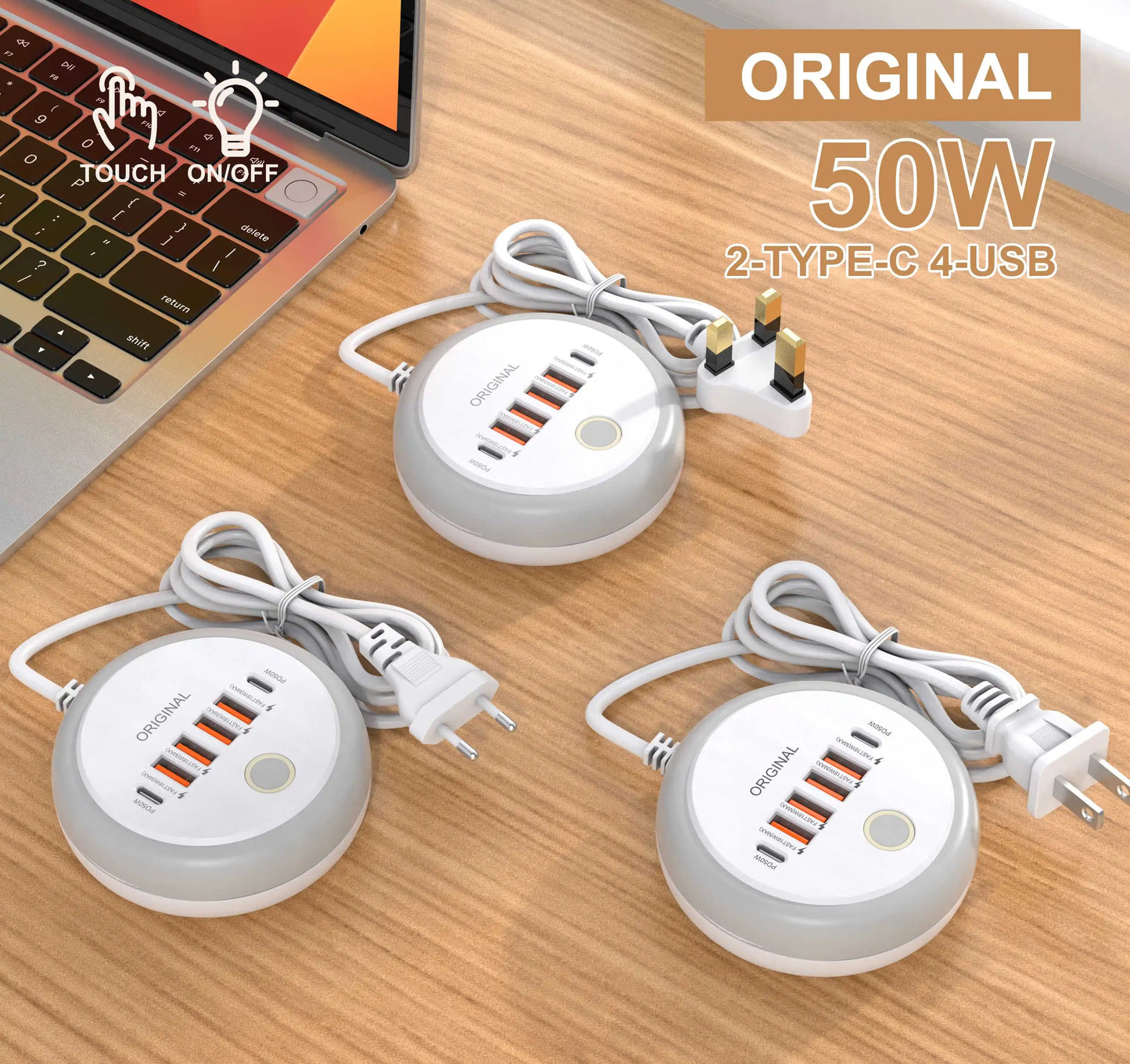 Multi Ports Charger PD 50W USB Type C Mobile Phone Power Adapter For iPhone Xiaomi Huawei Samsung USB Quick Charging Power Strip