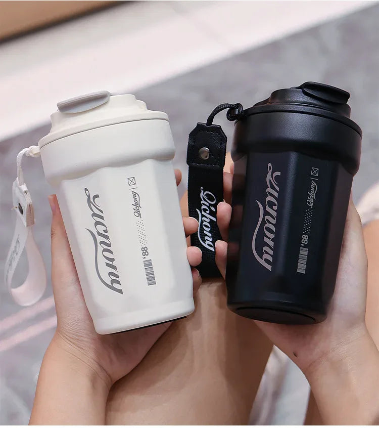 480ml Portable Thermal Coffee Mug Double Layer Stainless Steel Coffee Mug with Lid Car Thermos Milk Juice Water Bottle Gift Mug