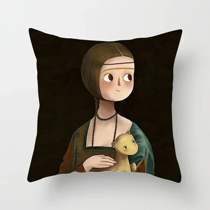 Creative Cartoon Oil Painting Mona Lisa Van Gogh Cushion Cover Portrait Painting Throw Pillow Case Cojines Decorativos Para Sofa