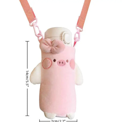 1Pcs Cartoon Plush Cup Holder With Crossbody Strap Portable Water Bottle Cover Cute Plush Insulated Bag Cup Pouch