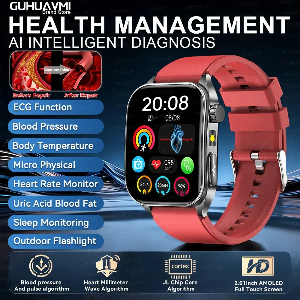 New 650nm Dual probe laser Health Smart Watch ECG+PPG Blood pressure Uric Acid Blood lipids AMOLED Physical therapy Smartwatches