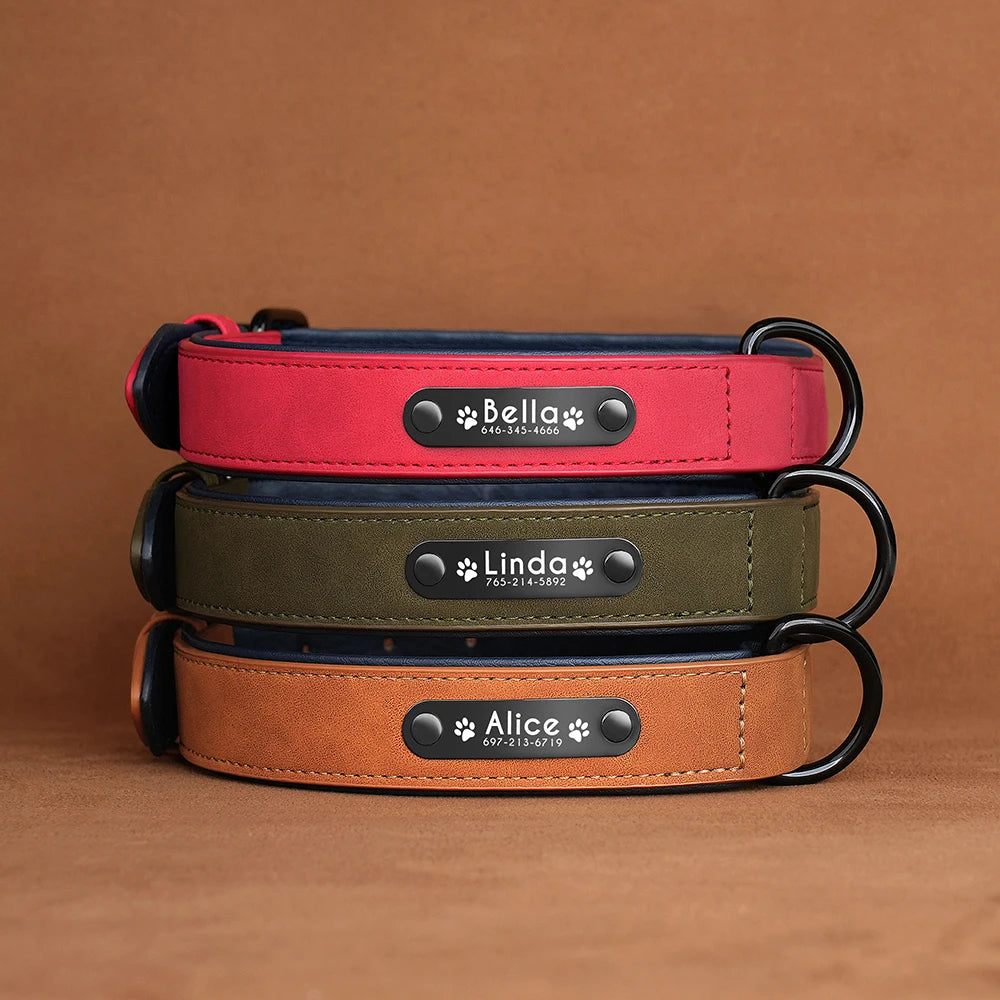 Personalized  PU Leather Dog Collar Soft Padded Pet Dog Collars Engraved Name Paw Durable Necklace for Small Medium Large Dogs