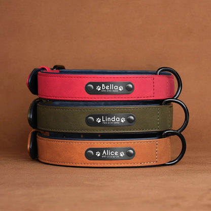 Personalized  PU Leather Dog Collar Soft Padded Pet Dog Collars Engraved Name Paw Durable Necklace for Small Medium Large Dogs
